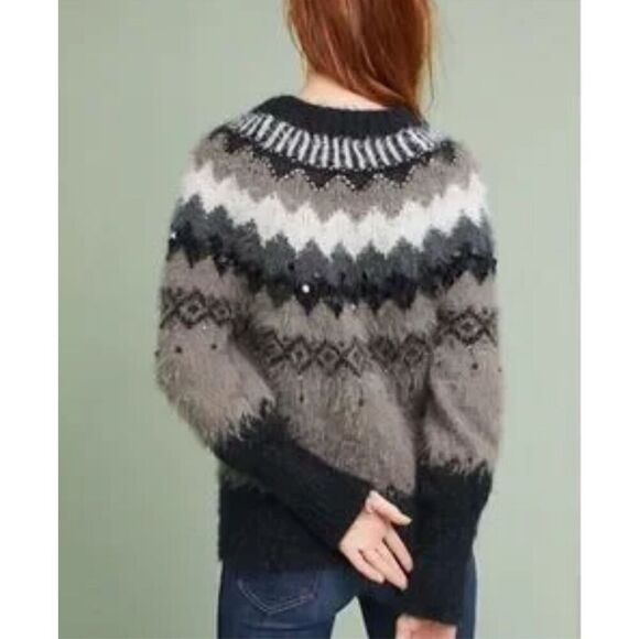 Sleeping on Snow Anthropologie cashmere blend fair aisle beaded sweater, gorgeou - Picture 3 of 15
